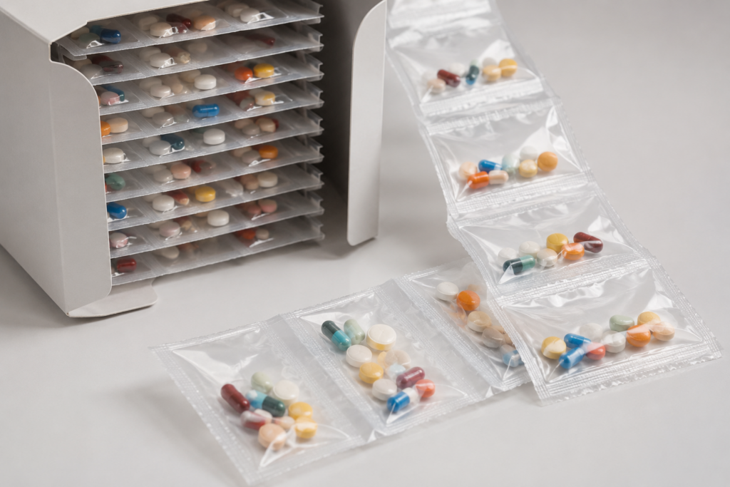 Pre-sorted medication pouches and RapidPak medication packaging for improved adherence.