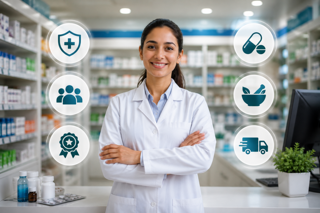 Pharmacist providing personalized prescription services and expert consultations at Ray's Drugs.
