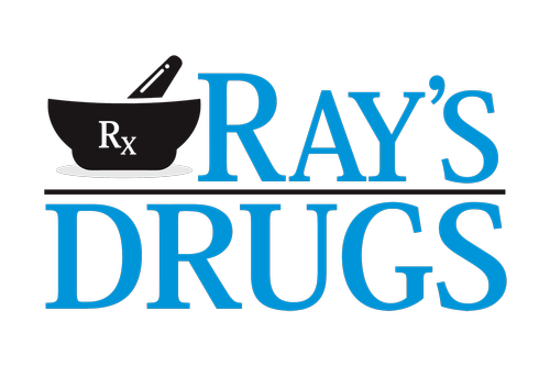 Ray's Drugs logo featuring mortar and pestle and Rx symbol, representing pharmacy services and patient privacy.