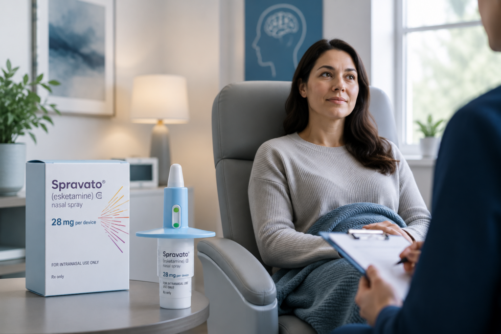 Woman seated in chair reflecting during mental health consultation at home